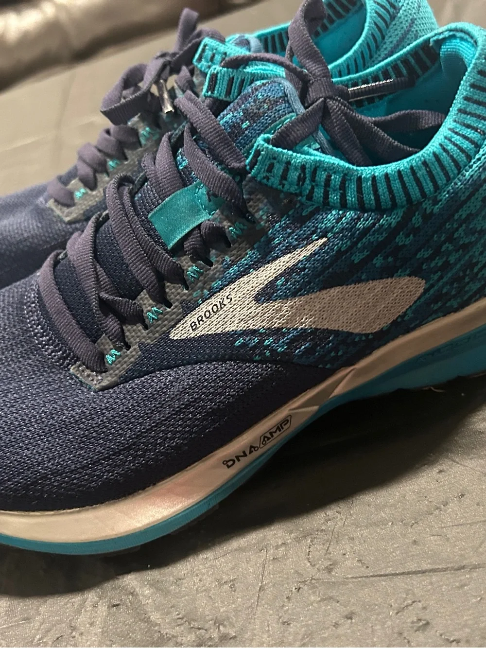 Brooks Navy and Teal Knit Running Sneakers